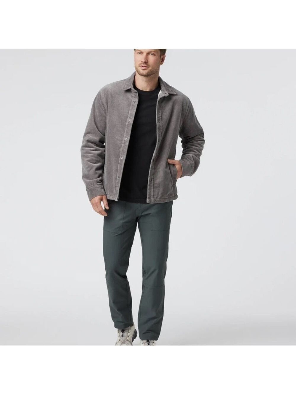 Vuori Men’s NWT Gray Corduroy Jacket Outerwear Color Shiitake L Fleece Lined